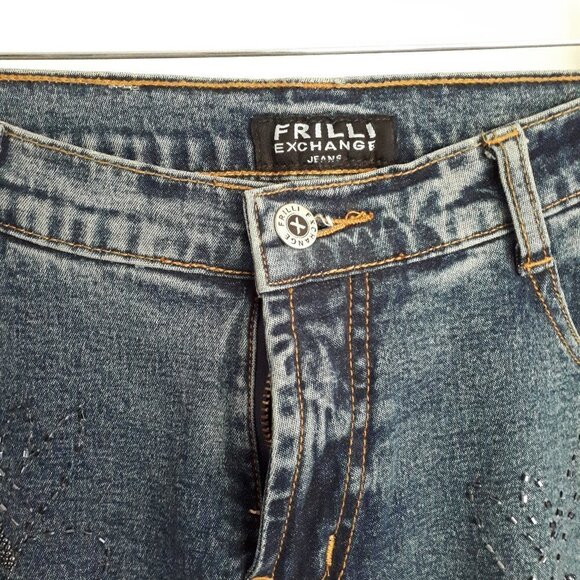 NWOT Frilli Exchange blue wash denim jeans w/ sequin & bead embellishments, 7 - Picture 11 of 13